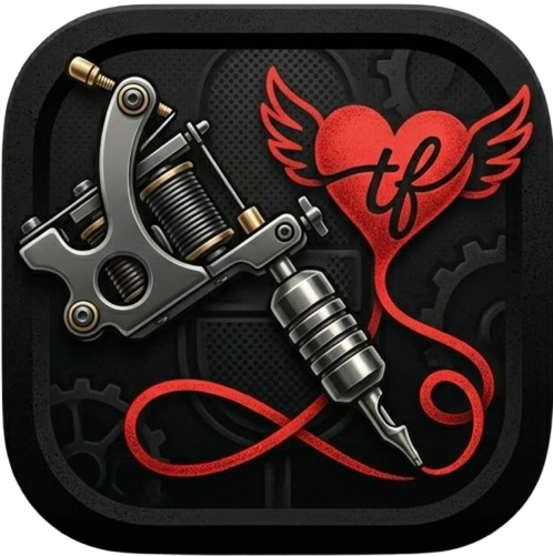 Logo vermelha com fundo preto do app TattooFácil