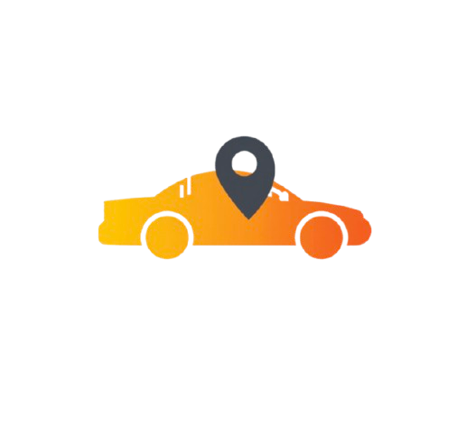 Logo alaranjada com táxi e localização