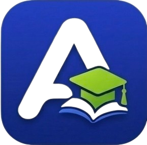 Logo branca com fundo azul do app AulasFácil