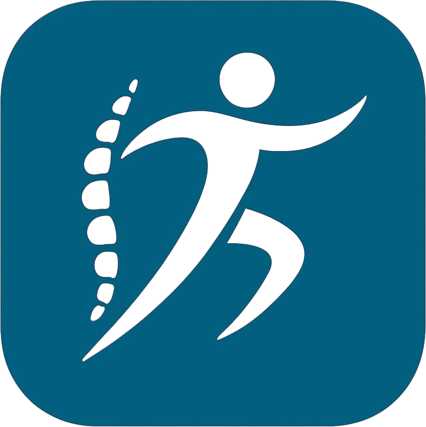 Logo branca com fundo azul do app FisioFácil