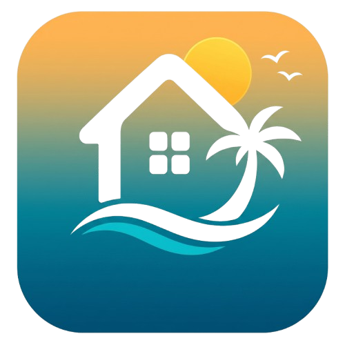 Logo branca com fundo azul do app HospedaFácil