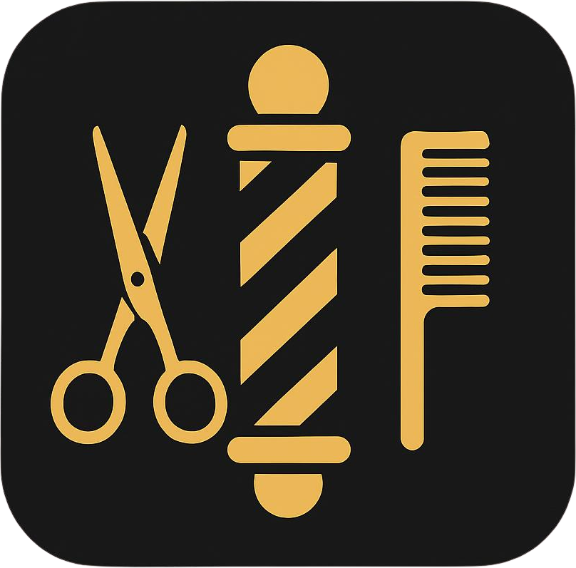 Logo dourado com fundo preto do app BarbeariaFácil